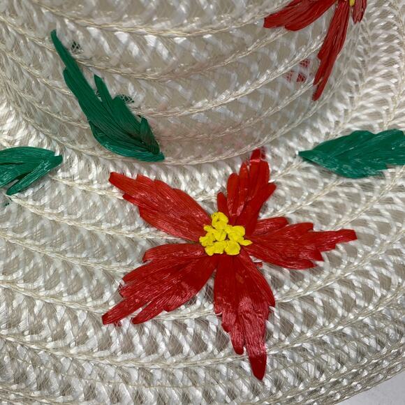 PARIS ACCESSORIES Hat Vintage Floral Straw Wide Brim Beach Sun White  Retro‎ - Picture 5 of 7